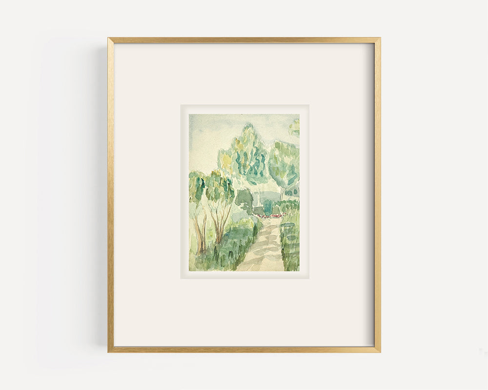 Small Early 1900's Antique French Expressionist Watercolor Landscape of Scenic Trees on Paper