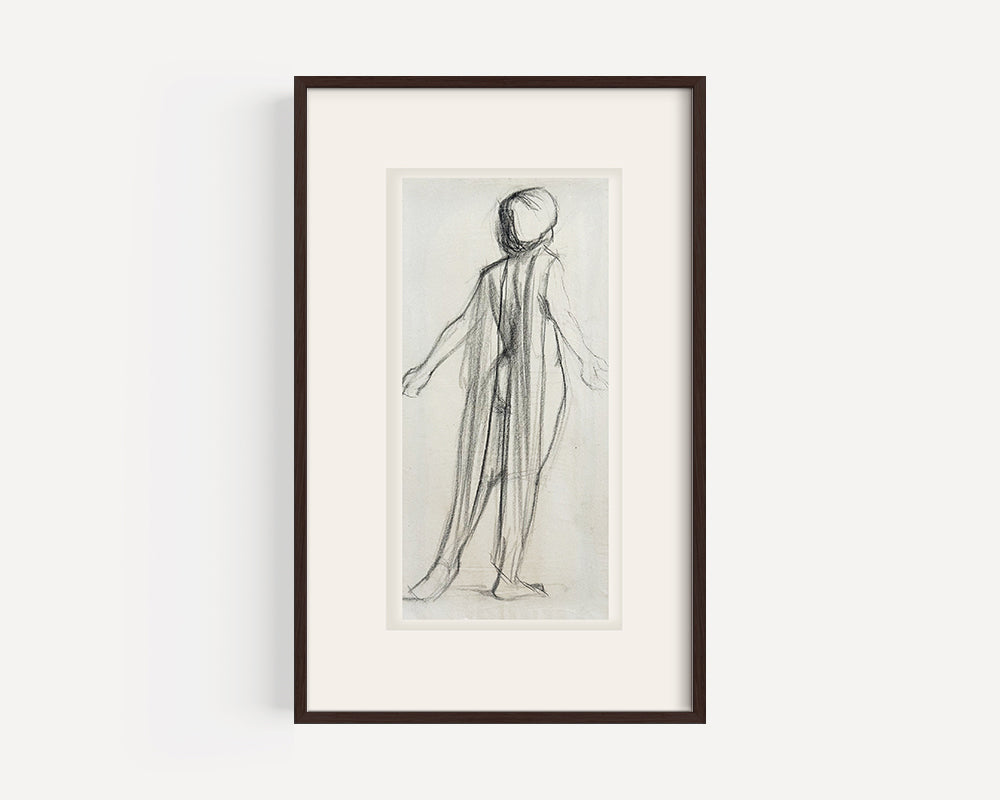 Early 1900's Antique French Classical Figural Drawing of Draped Woman in Charcoal on Paper