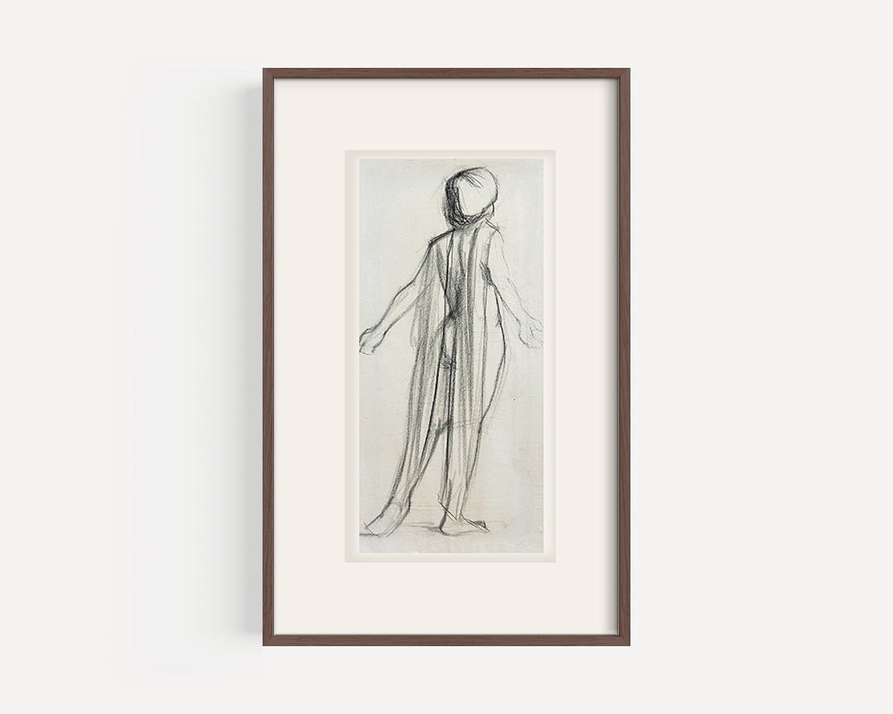 Early 1900's Antique French Classical Figural Drawing of Draped Woman in Charcoal on Paper