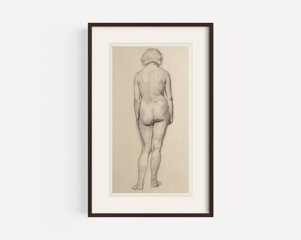 Early 1900's Vintage  French Female Figure Drawing in Classicism Style, Graphite Drawing on Paper