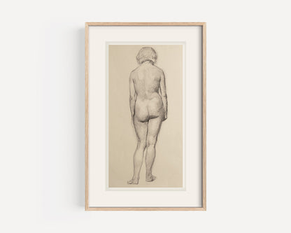 Early 1900's Vintage  French Female Figure Drawing in Classicism Style, Graphite Drawing on Paper