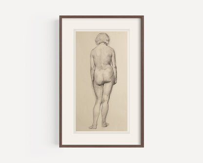 Early 1900's Vintage  French Female Figure Drawing in Classicism Style, Graphite Drawing on Paper