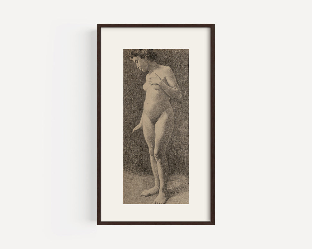 Early 1900's Antique French Classical Female Nude Charcoal Figure Drawing on Paper, c. 1913