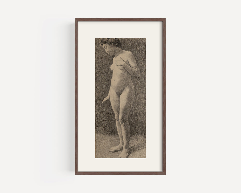 Early 1900's Antique French Classical Female Nude Charcoal Figure Drawing on Paper, c. 1913