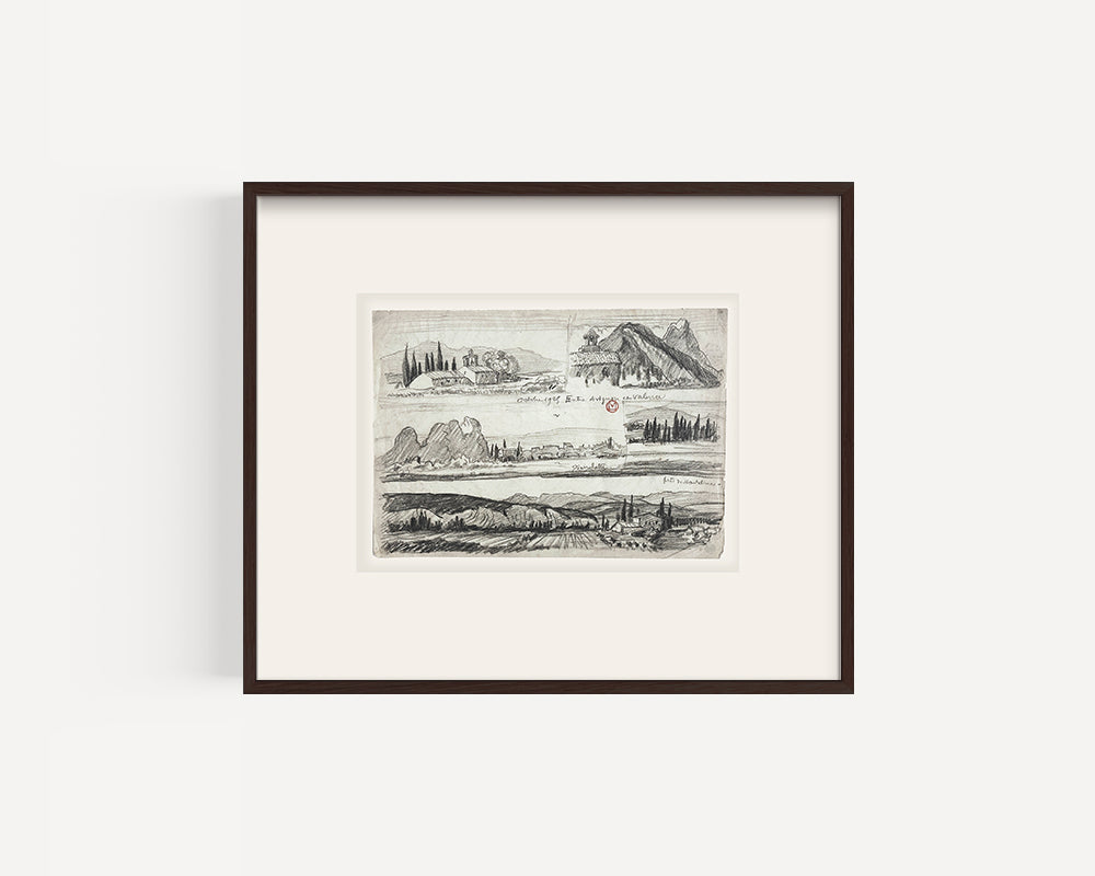 Rare Early 1900's Antique French Landscape Sketchbook Charcoal Drawing, signed by French Artist Maurice de Lambert, 1925.