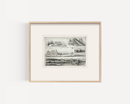 Rare Early 1900's Antique French Landscape Sketchbook Charcoal Drawing, signed by French Artist Maurice de Lambert, 1925.