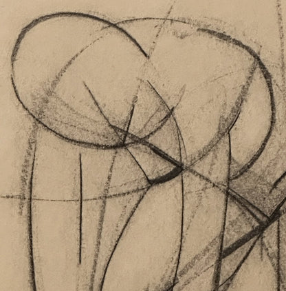 Mid-Century Vintage Abstract Charcoal Figure Drawing With Custom Mat Signed by Tomas F. Concepcion