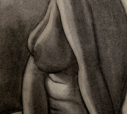 Mid 20th Century French Academic Nude Female Figural Drawing in Charcoal on Paper