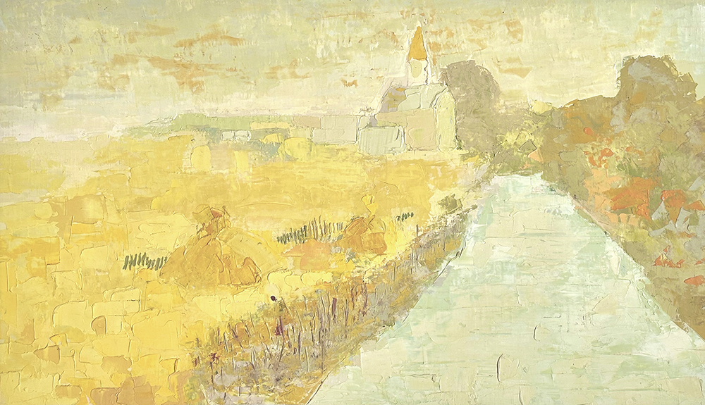 Vintage Early 1900's  European Expressionistic and Impressionistic Yellow Landscape, Oil Painting on Paper