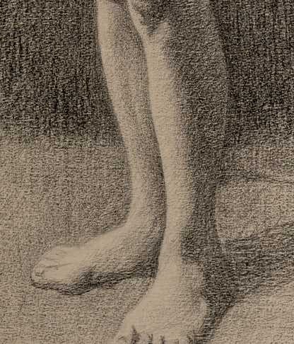 1913 Antique Nude Figure Drawing in Charcoal With Mat