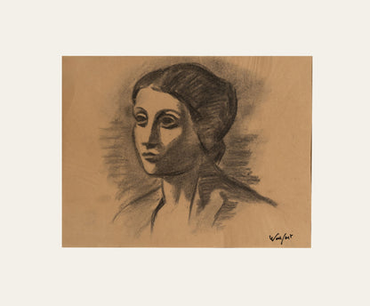 Mid 20th Century Wouyart French Portrait of a Young Woman With Custom Mat