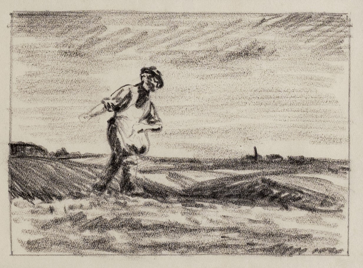 Early 1900's Antique French Drawing of Scenic Countryside  in Charcoal on Paper