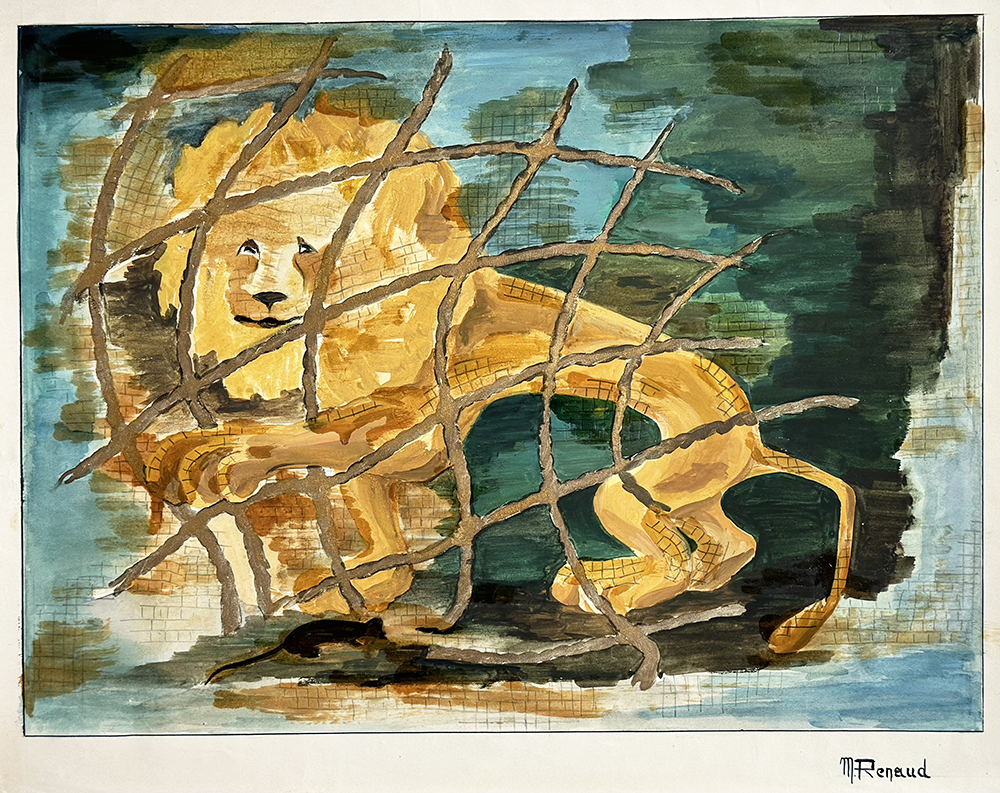 Early 1900's Vintage French Expressionistic and Fauve Style Painting of a Lion, Signed by French Artist M. Renaud