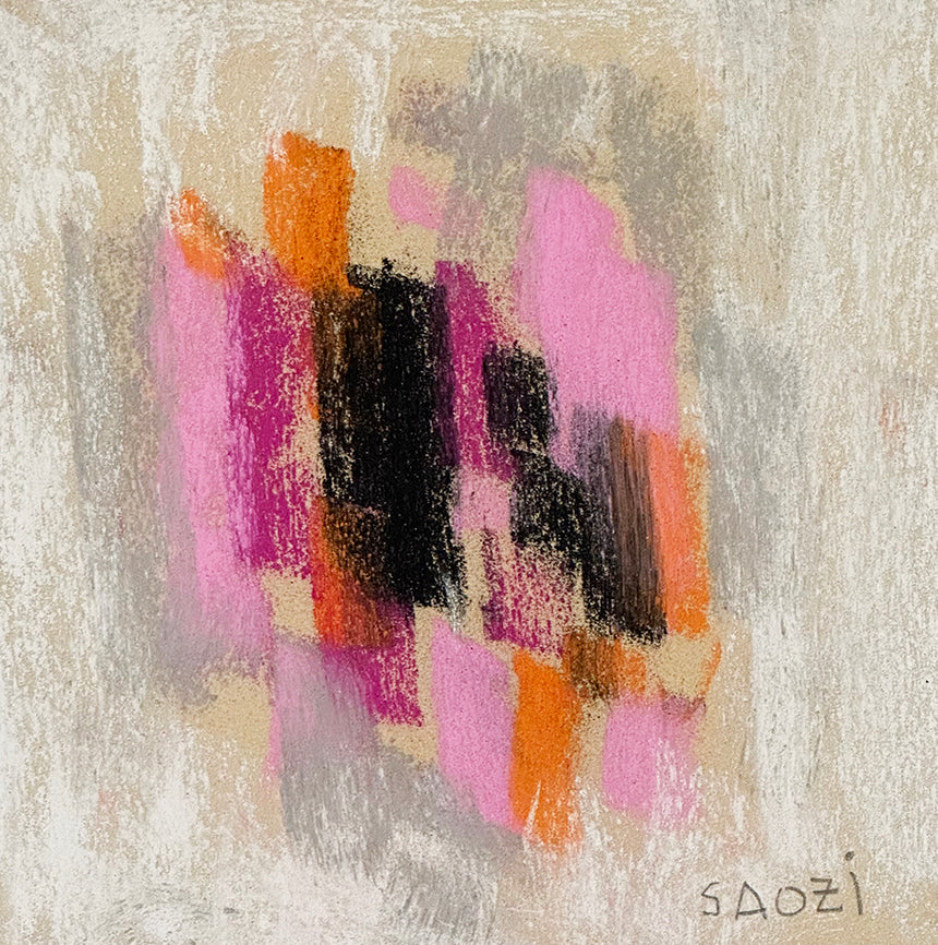 Small Mid-Century Modern Vintage Pastel Drawing on Paper, Signed by French Artist SAOZI