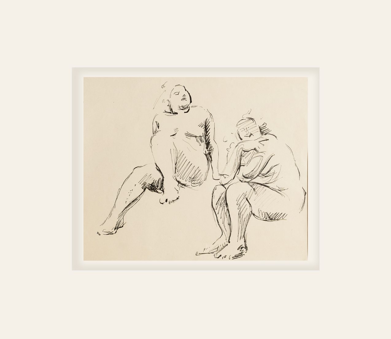 Early 1900's/ Late 1800's Antique European Figure Studiy of Female Nude, Ink on Paper