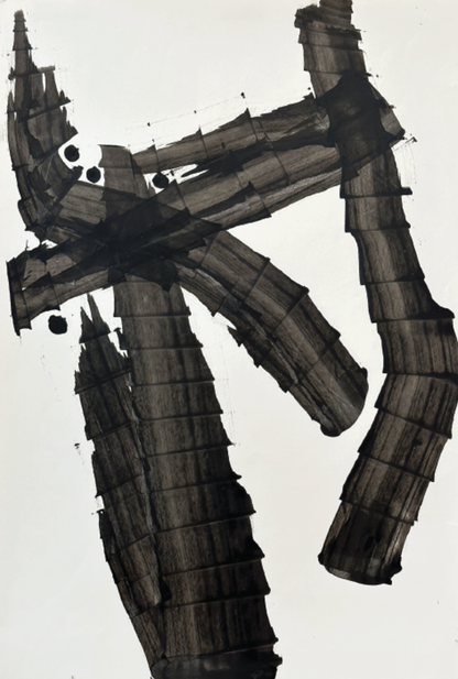 Ilya Collection of Curated Vintage European Mid 20th Century Abstract and Expressionist Art, Charcoal and Ink on Paper