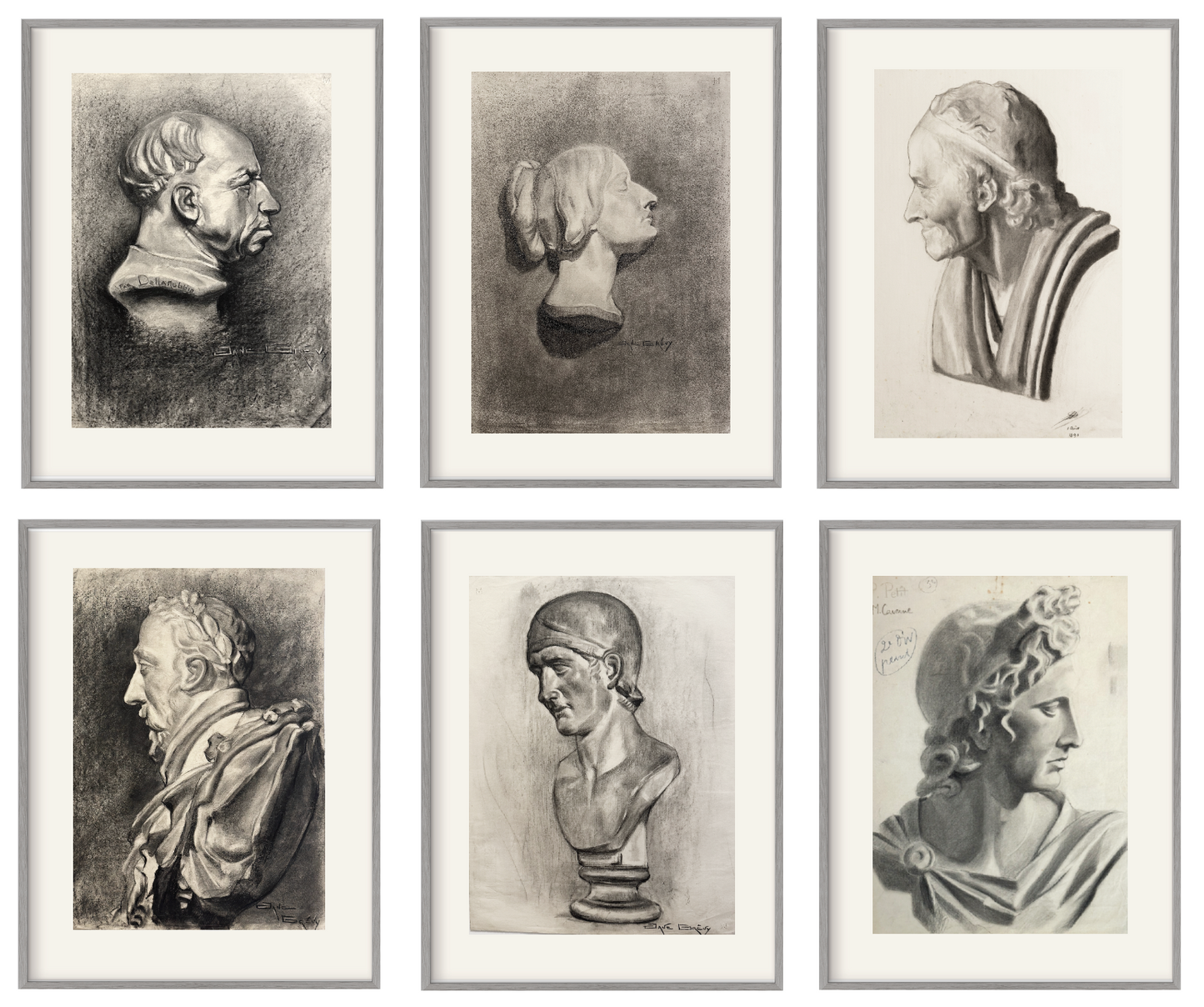 Olympia Collection of Antique and Vintage Academic Figure Drawings in Charcoal, The Paris School Signed by Jane Grevey