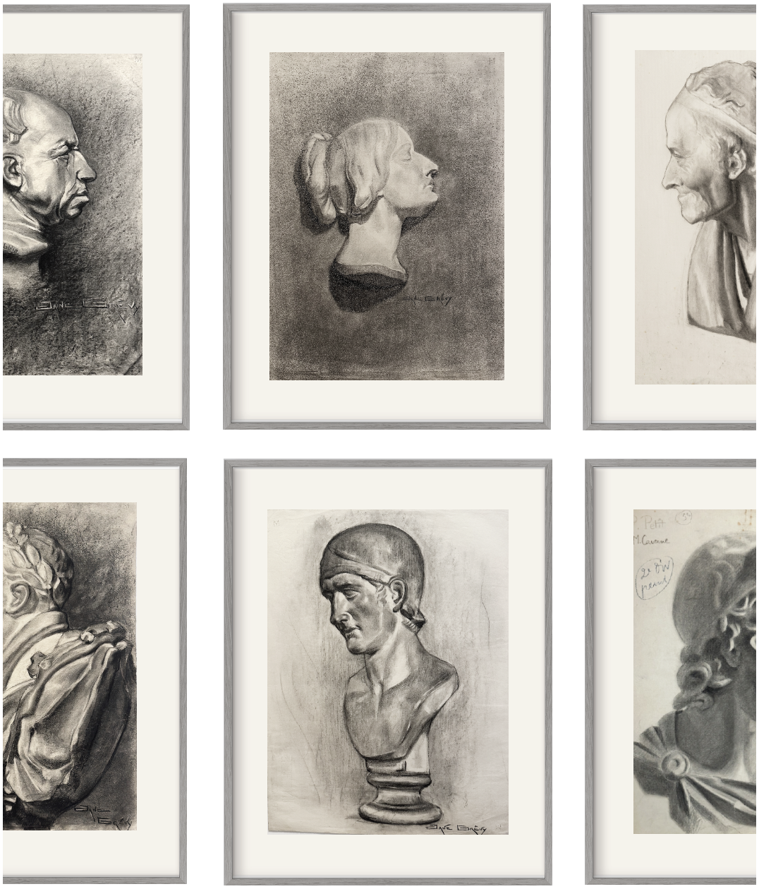 Olympia Collection of Antique and Vintage Academic Figure Drawings in Charcoal, The Paris School Signed by Jane Grevey