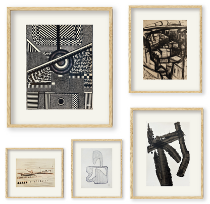 Ilya Collection of Curated Vintage European Mid 20th Century Abstract and Expressionist Art, Charcoal and Ink on Paper