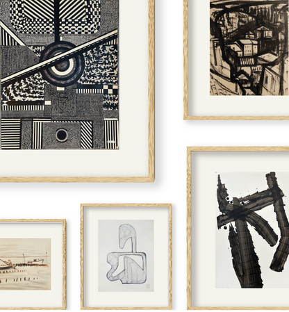 Ilya Collection of Curated Vintage European Mid 20th Century Abstract and Expressionist Art, Charcoal and Ink on Paper