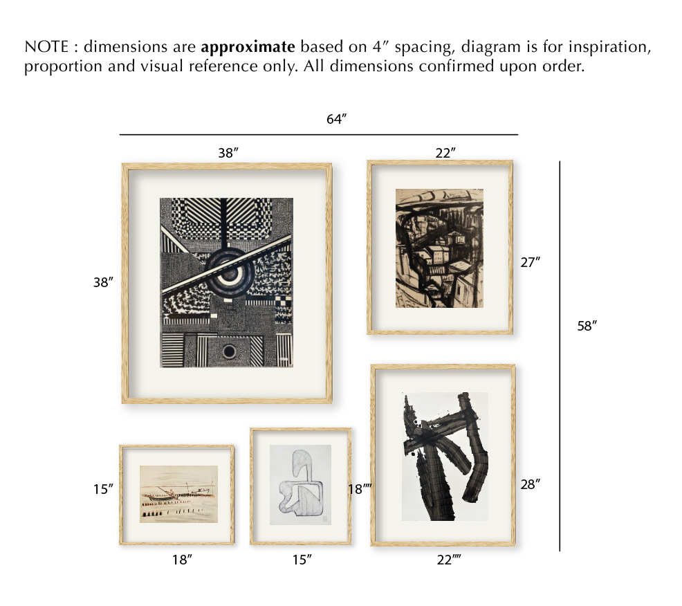 Ilya Collection of Curated Vintage European Mid 20th Century Abstract and Expressionist Art, Charcoal and Ink on Paper