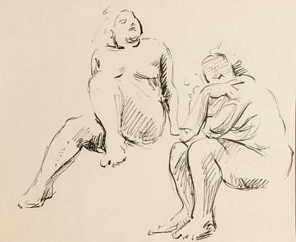 Early 1900's/ Late 1800's Antique European Figure Studiy of Female Nude, Ink on Paper