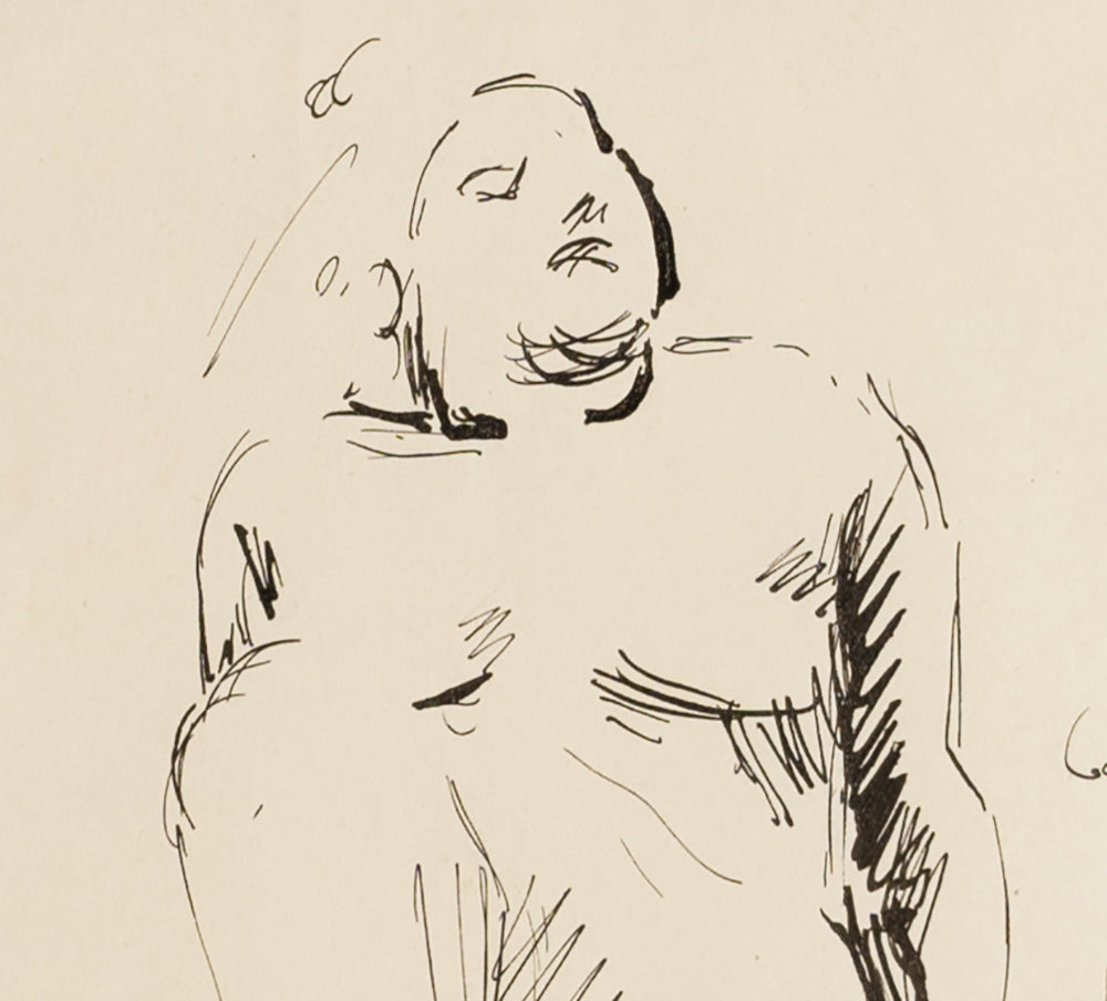 Early 1900's/ Late 1800's Antique European Figure Studiy of Female Nude, Ink on Paper