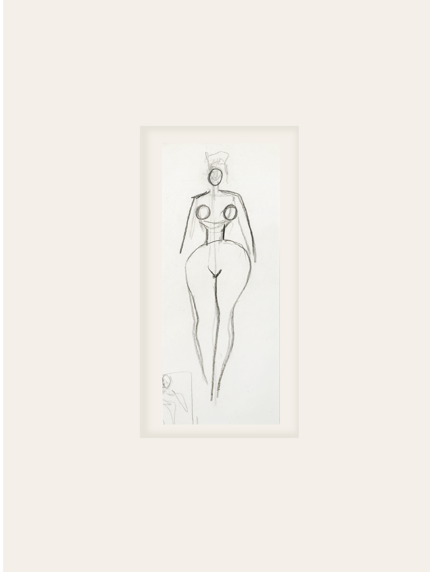 Small Vintage French Mid-Century Modern Abstract Female Nude Figural Line Drawing in Graphite on Paper