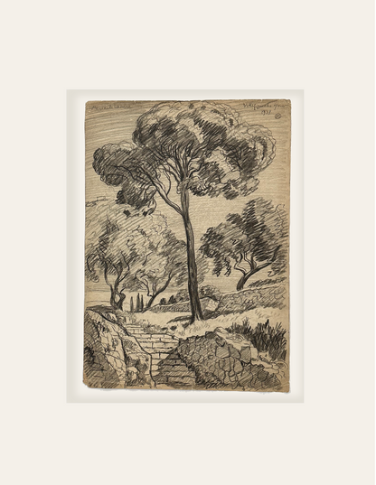 Early 1900's Vintage French Graphite Landscape Drawing of Trees, Signed by Maurice de Lambert, 1937