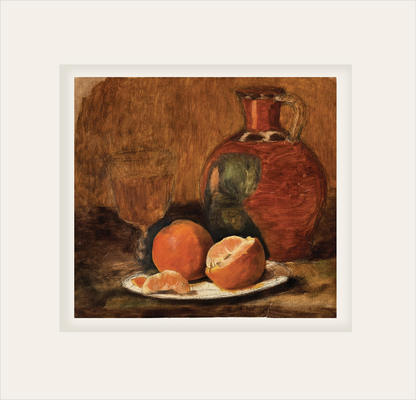 Early 1900's Antique French Still Life Gouache Painting of Jug and Fruit on Paper