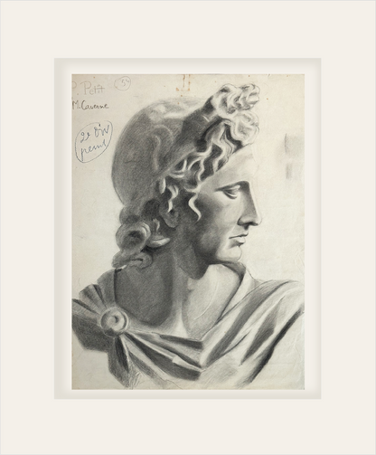 Early 1900's Antique French Academic Drawing of Female Greek/Roman Statue in Graphite on Paper