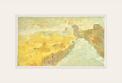 Vintage Early 1900's  European Expressionistic and Impressionistic Yellow Landscape, Oil Painting on Paper