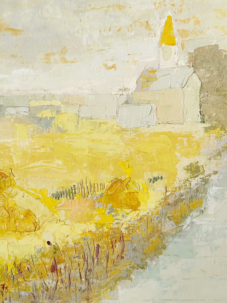 Vintage Early 1900's  European Expressionistic and Impressionistic Yellow Landscape, Oil Painting on Paper