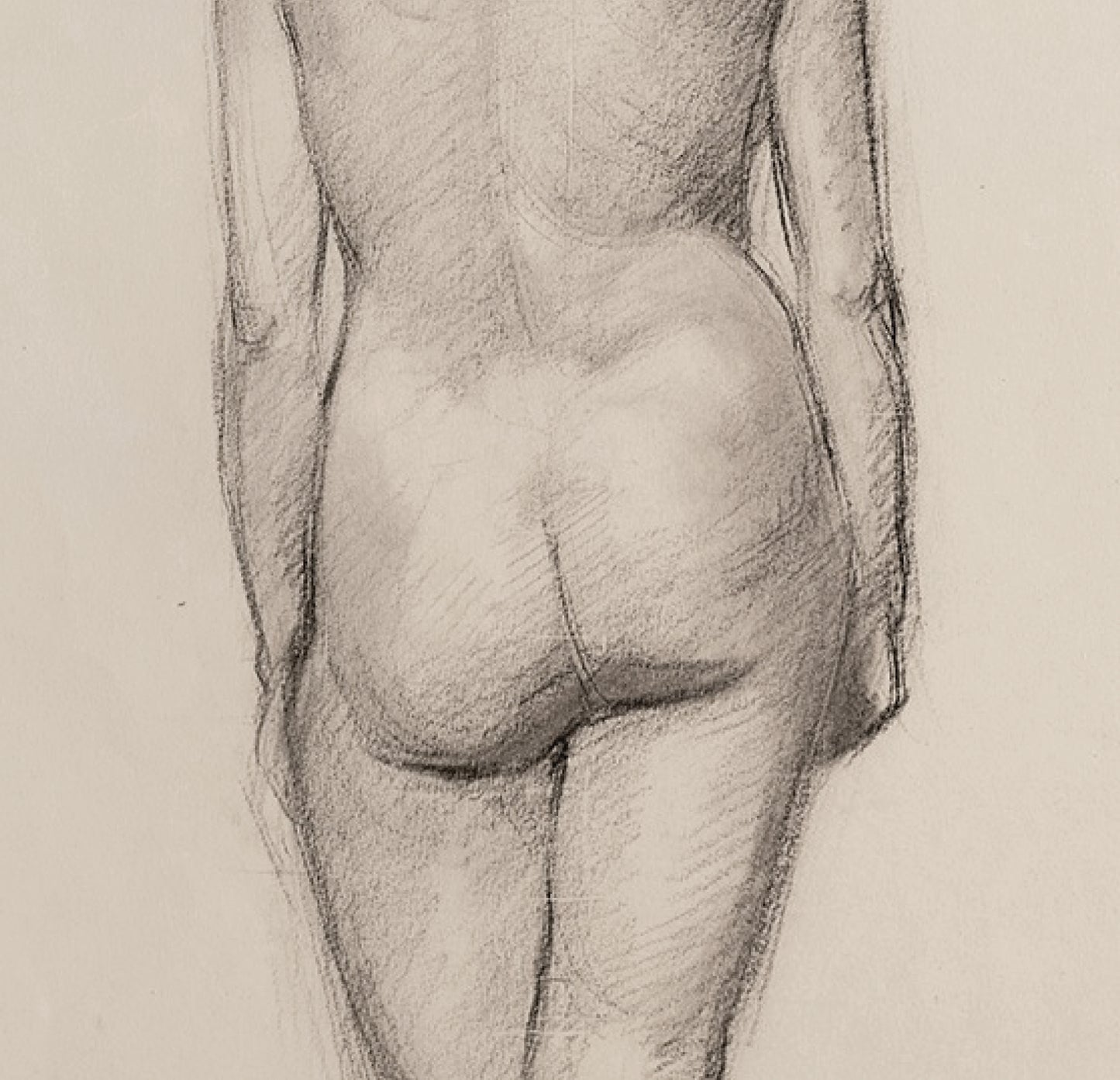 Early 1900's Vintage  French Female Figure Drawing in Classicism Style, Graphite Drawing on Paper