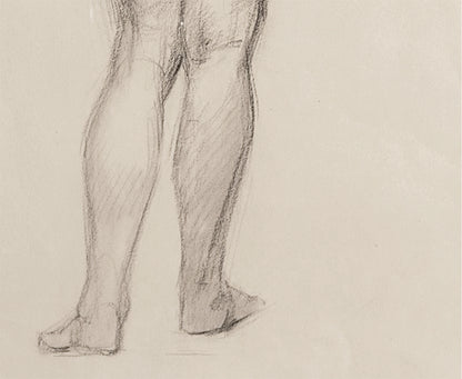 Early 1900's Vintage  French Female Figure Drawing in Classicism Style, Graphite Drawing on Paper