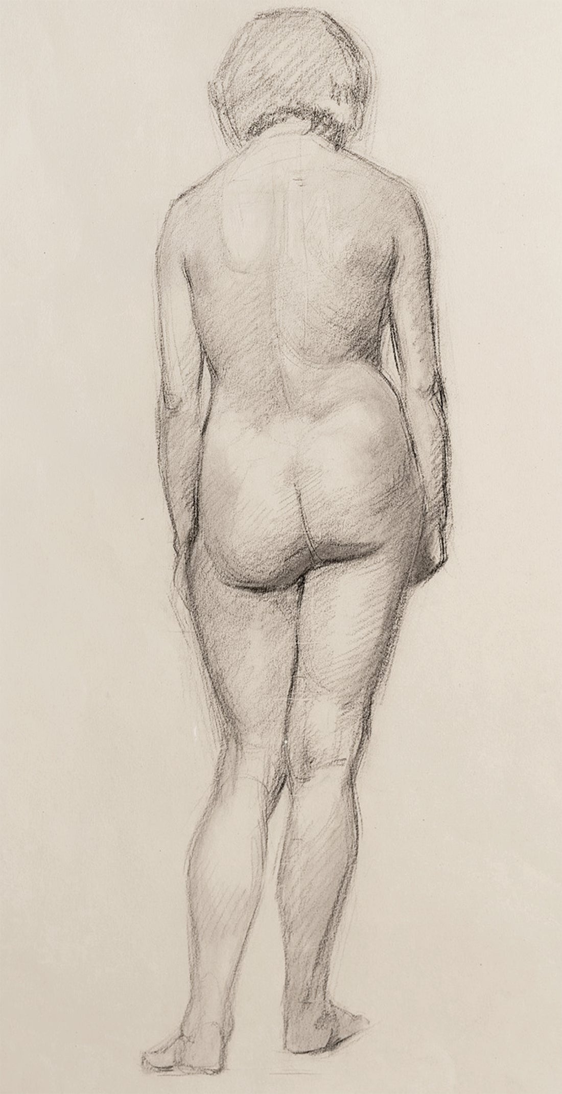 Early 1900's Vintage  French Female Figure Drawing in Classicism Style, Graphite Drawing on Paper