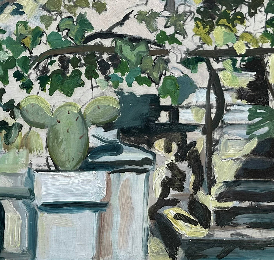 Mid 20th Century Vintage Expressionistic Acrylic Landscape Painting in Greens, by artist Joyce Williams