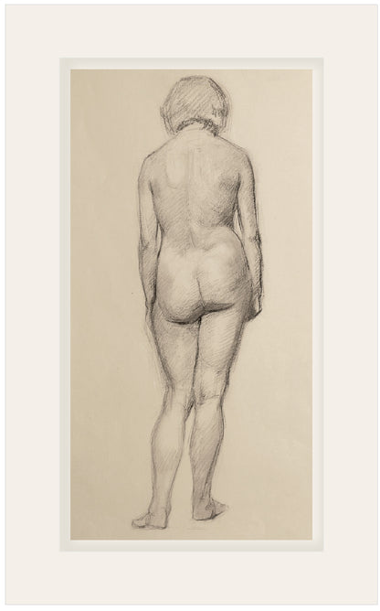 Early 1900's Vintage  French Female Figure Drawing in Classicism Style, Graphite Drawing on Paper